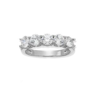 Platinum Plated Sterling Silver Round-Cut 5-Stone Ring made w Swarovski Zirconia